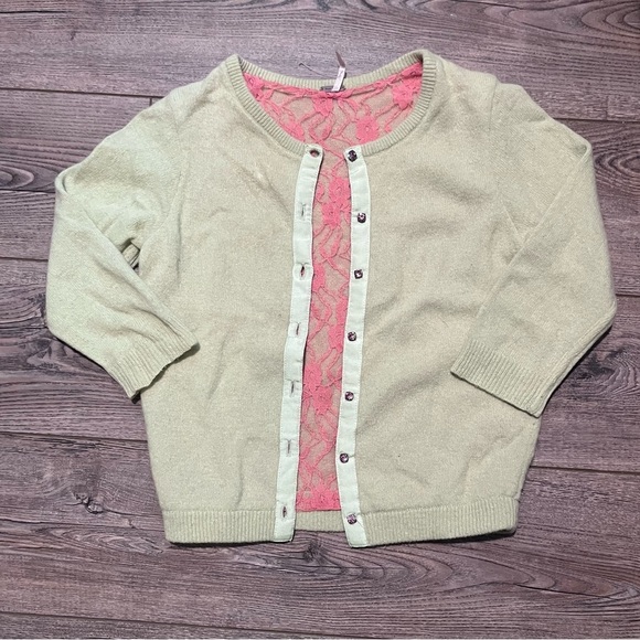 Free People Sweaters - Free people xs like green angora and pink lace sweater cardigan academia